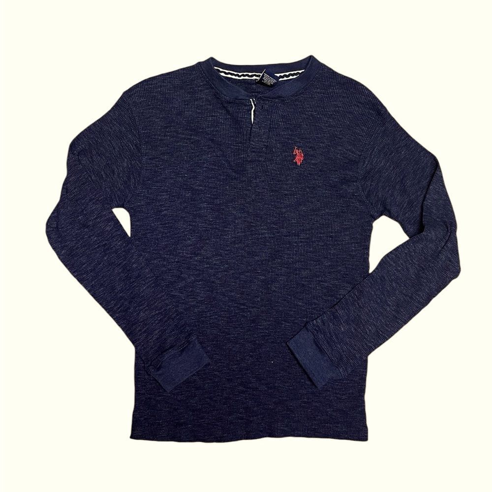 US Polo Youth Boy Navy Thermal Henley Long Sleeve Shirt XL 18